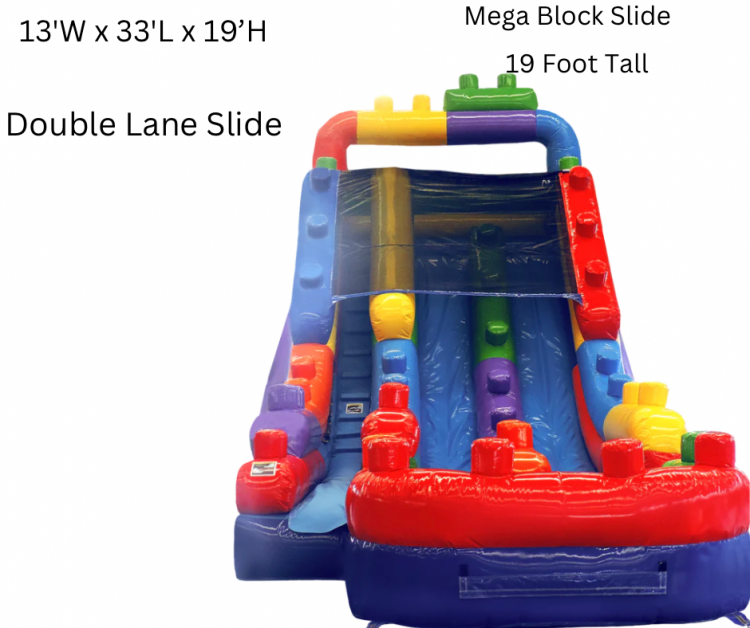 (#1) 19 Foot Double  Lane  Mega Block Slide Wet or Dry