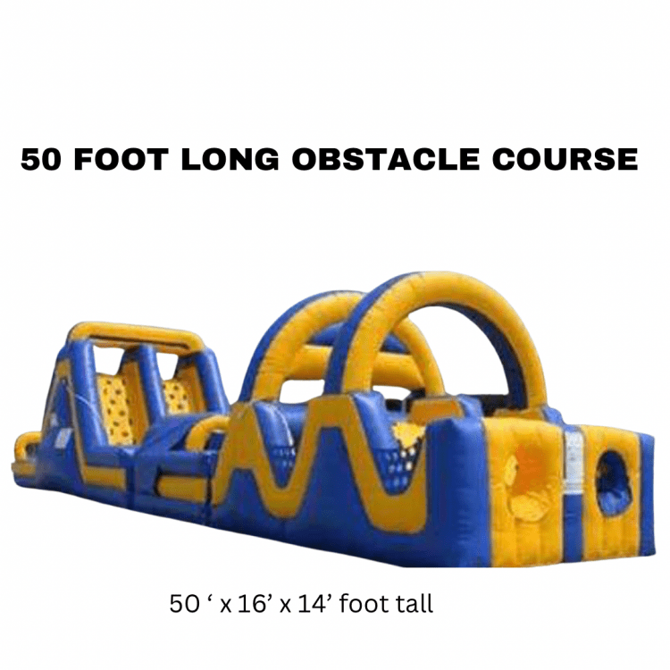 (51) BLUE AND YELLOW 50 FOOT OBSTACLE W/ 15 Foot Slide