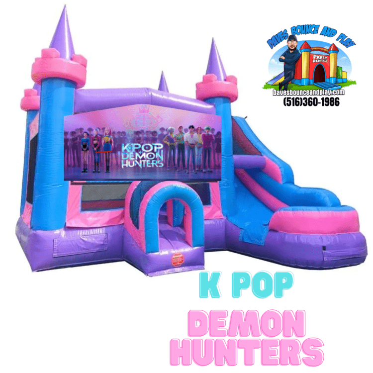K pop demon hunters bounce house with slide