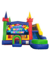Happy birthday bounce house with a slide